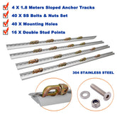 4x 1.8Meters Sloped Edges Anchor Track With 16 Double Stud and Stainless Steel Fittings | Adjustable Tie-Down System